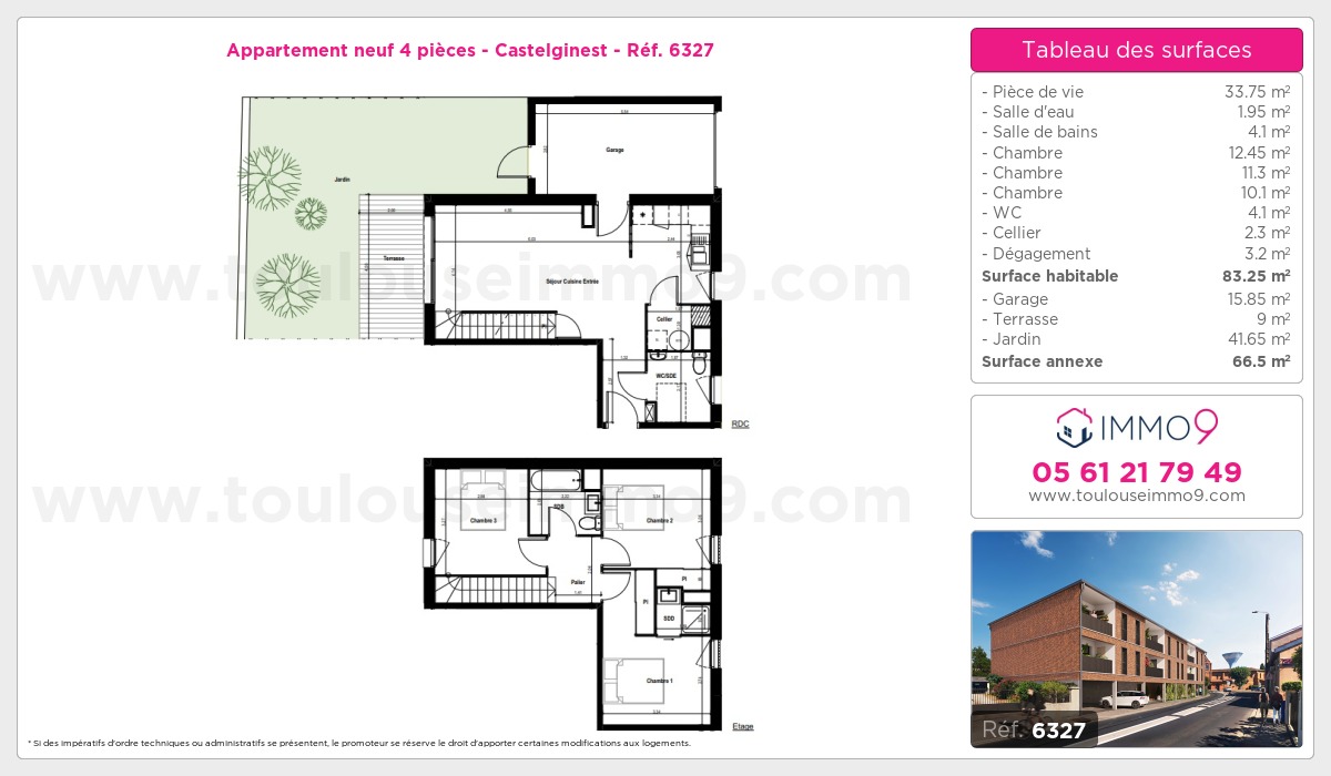 Plan et surfaces, Programme neuf Castelginest Référence n° 6327