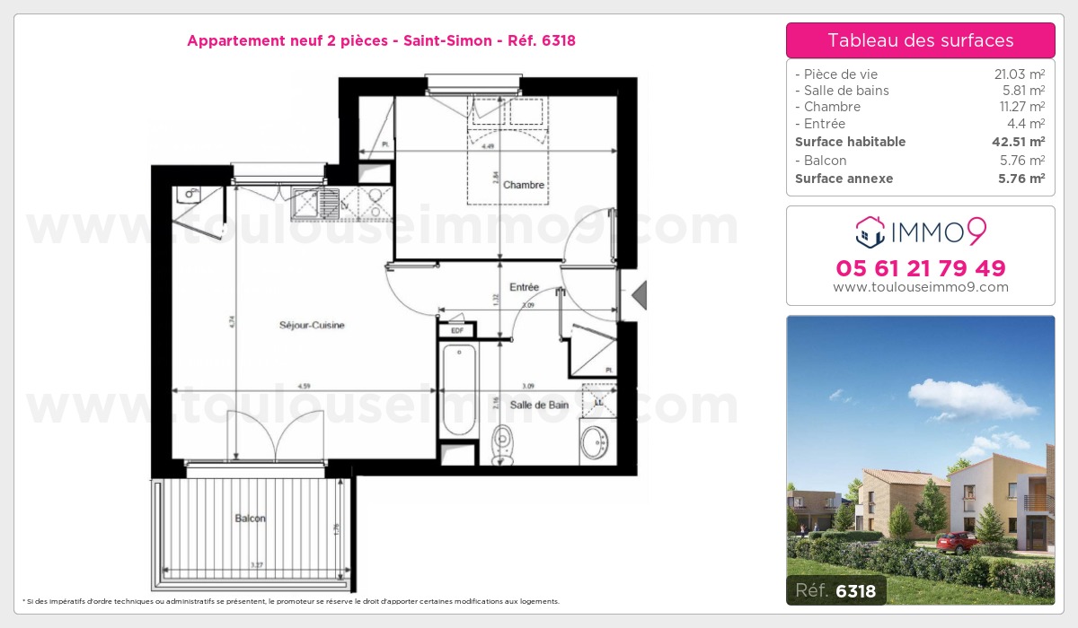 Plan et surfaces, Programme neuf Toulouse : Saint-Simon Référence n° 6318