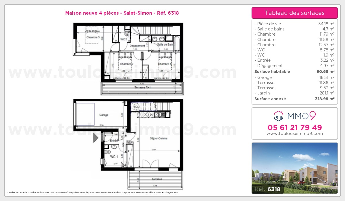 Plan et surfaces, Programme neuf Toulouse : Saint-Simon Référence n° 6318