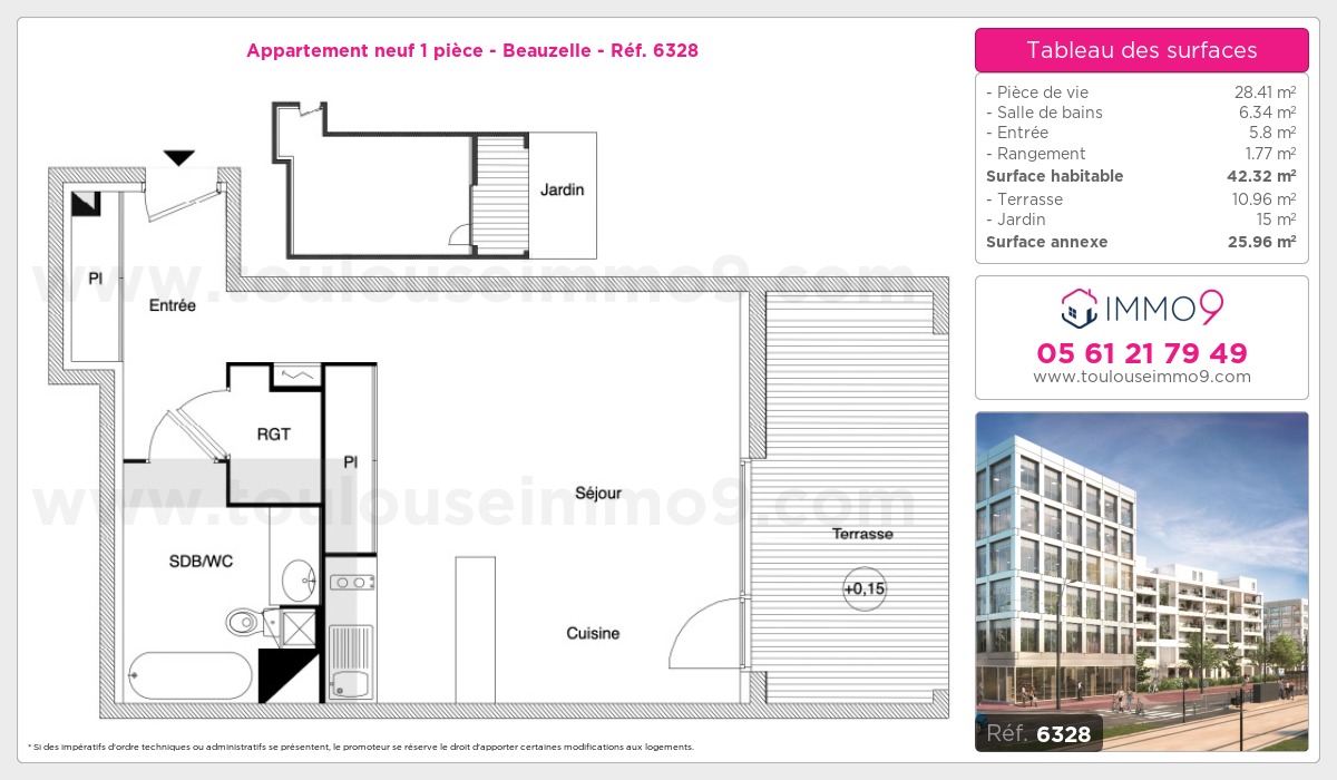 Plan et surfaces, Programme neuf Beauzelle Référence n° 6328