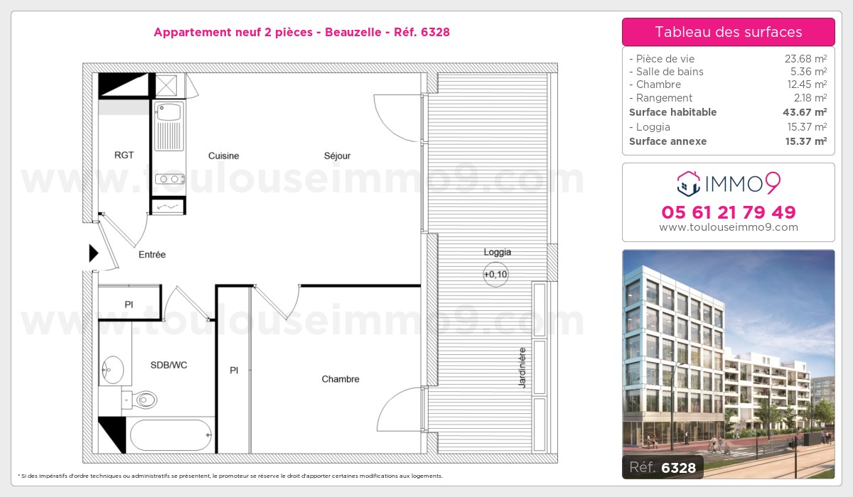 Plan et surfaces, Programme neuf Beauzelle Référence n° 6328