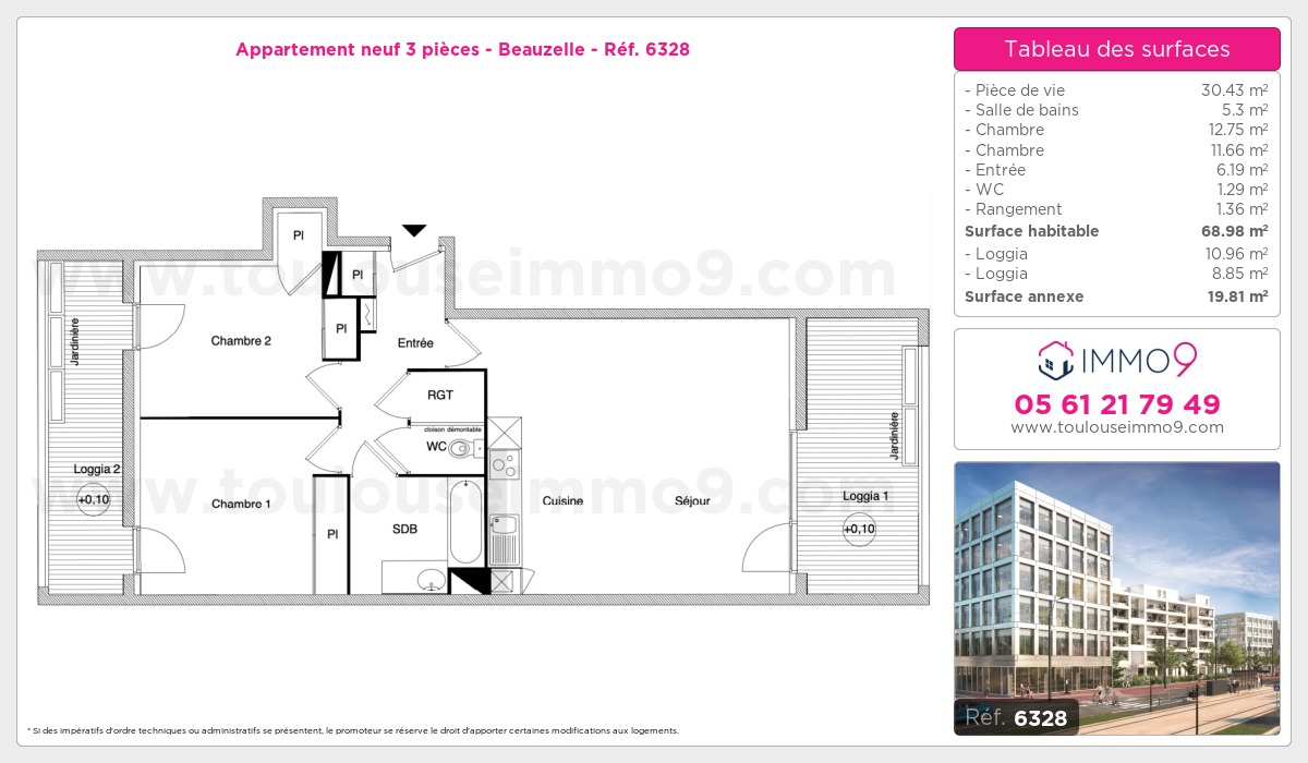 Plan et surfaces, Programme neuf Beauzelle Référence n° 6328