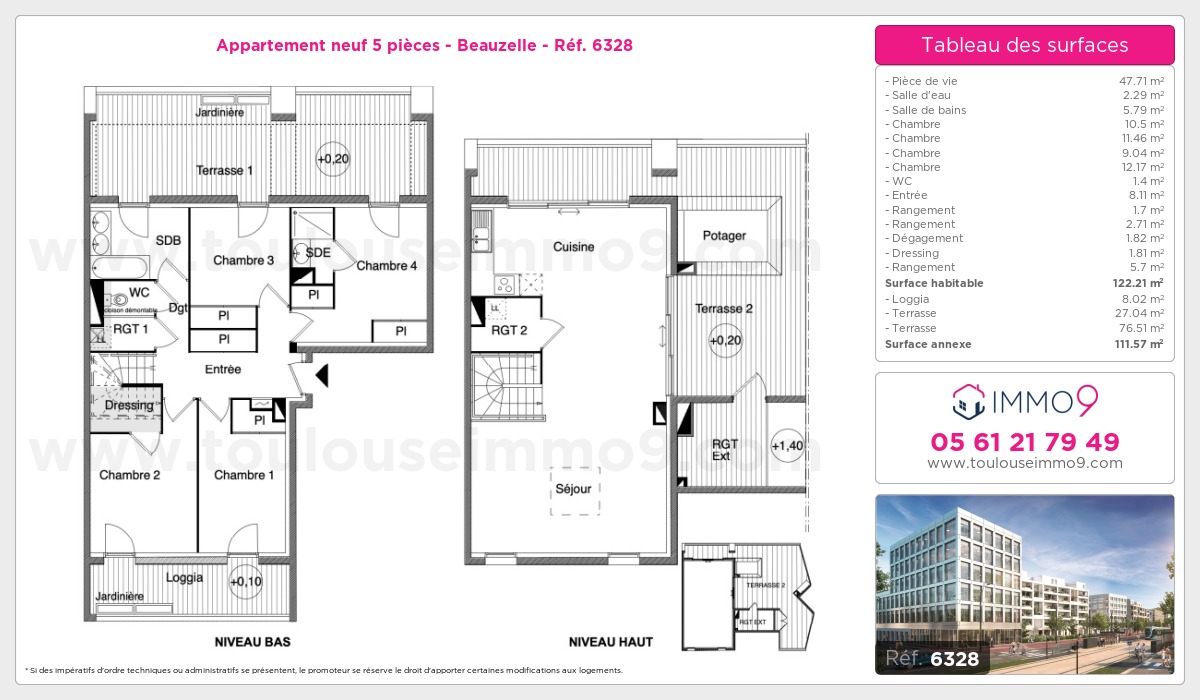 Plan et surfaces, Programme neuf Beauzelle Référence n° 6328