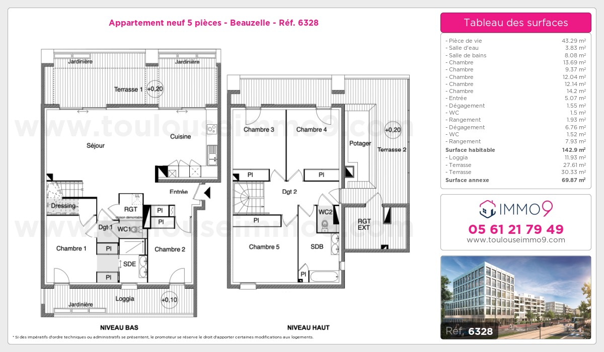 Plan et surfaces, Programme neuf Beauzelle Référence n° 6328