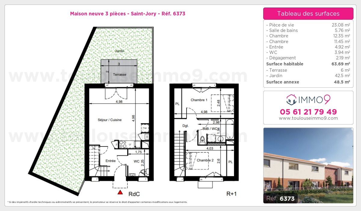 Plan et surfaces, Programme neuf Saint-Jory Référence n° 6373