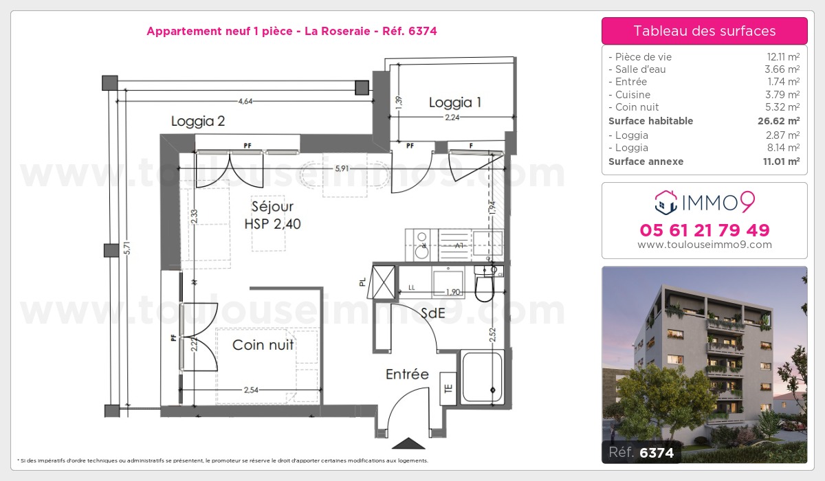 Plan et surfaces, Programme neuf Toulouse : Roseraie Référence n° 6374