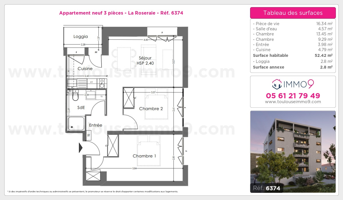 Plan et surfaces, Programme neuf Toulouse : Roseraie Référence n° 6374