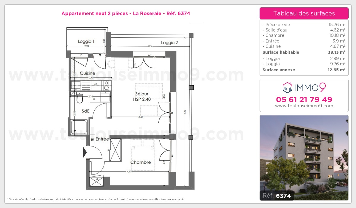 Plan et surfaces, Programme neuf Toulouse : Roseraie Référence n° 6374