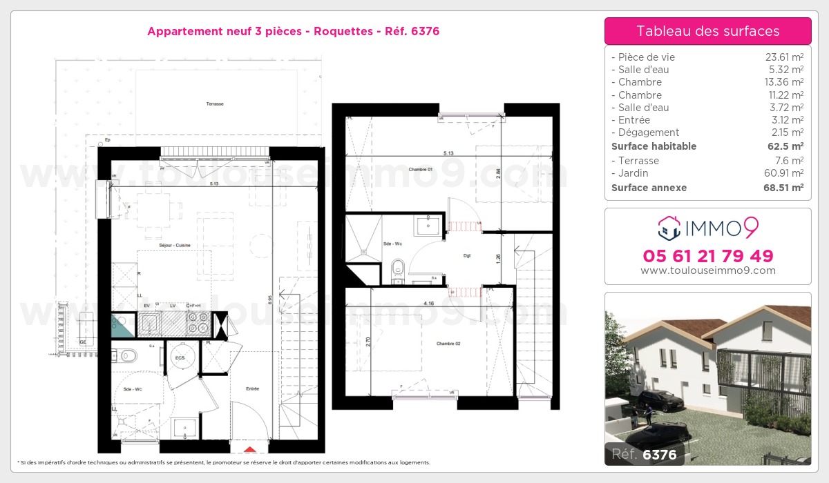 Plan et surfaces, Programme neuf Roquettes Référence n° 6376