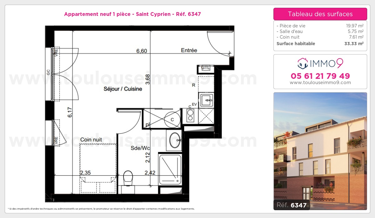 Plan et surfaces, Programme neuf Toulouse : Saint Cyprien Référence n° 6347