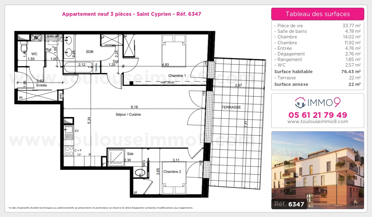 Plan et surfaces, Programme neuf Toulouse : Saint Cyprien Référence n° 6347