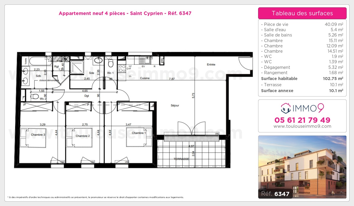 Plan et surfaces, Programme neuf Toulouse : Saint Cyprien Référence n° 6347