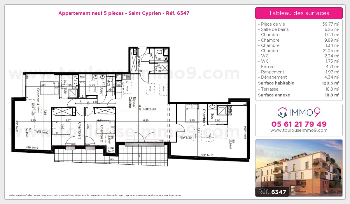 Plan et surfaces, Programme neuf Toulouse : Saint Cyprien Référence n° 6347