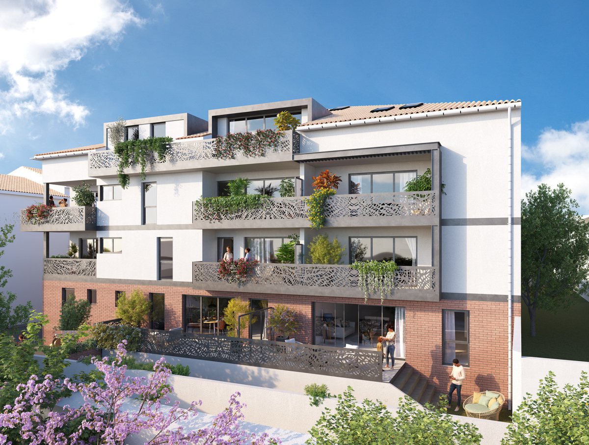  appartement haut de gamme Toulouse – Vue du jardin paysager de la résidence Cœur Arzac 