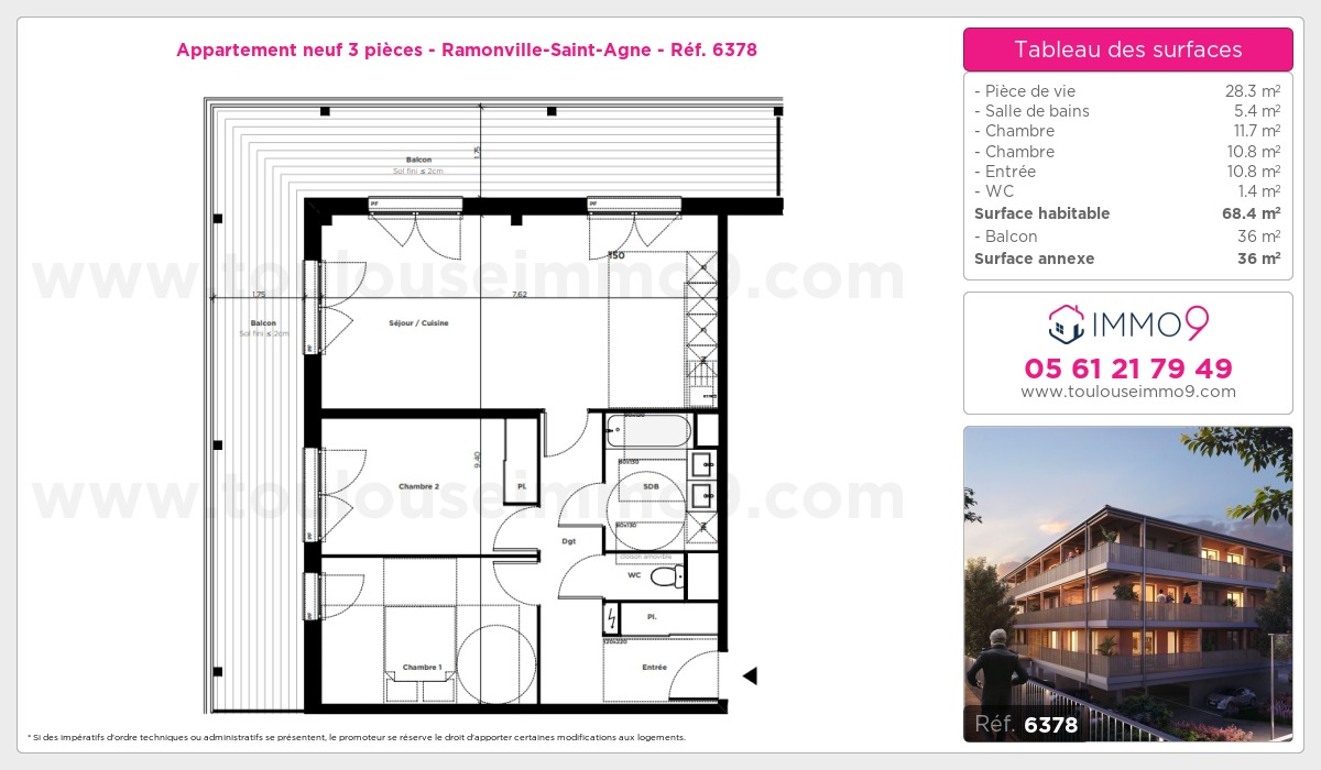 Plan et surfaces, Programme neuf Ramonville-Saint-Agne Référence n° 6378