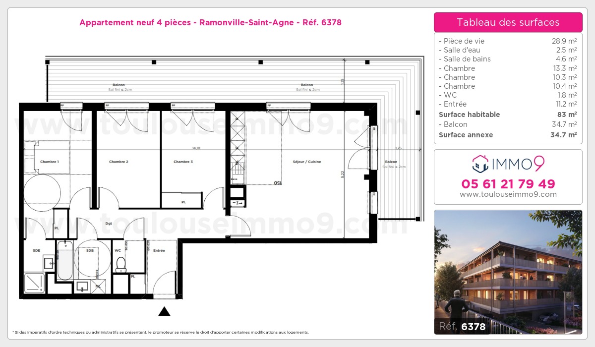 Plan et surfaces, Programme neuf Ramonville-Saint-Agne Référence n° 6378