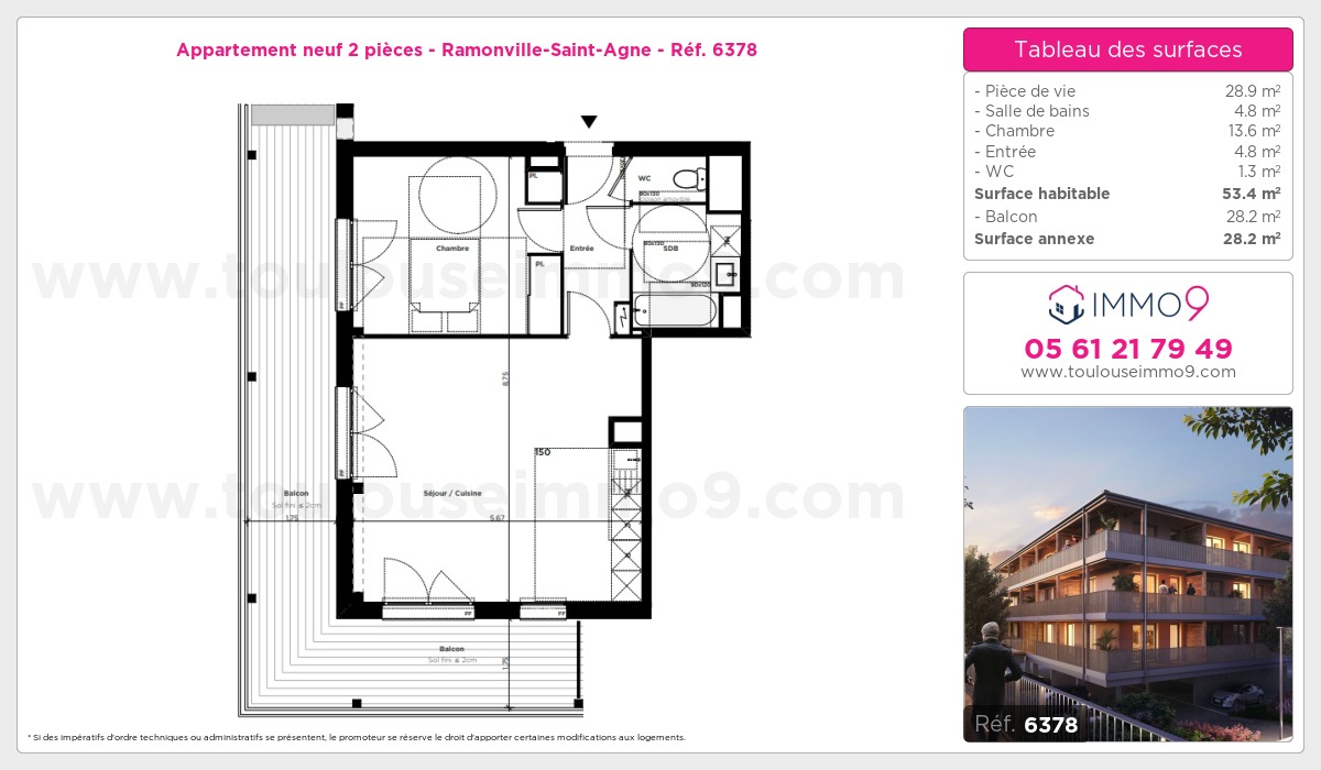 Plan et surfaces, Programme neuf Ramonville-Saint-Agne Référence n° 6378