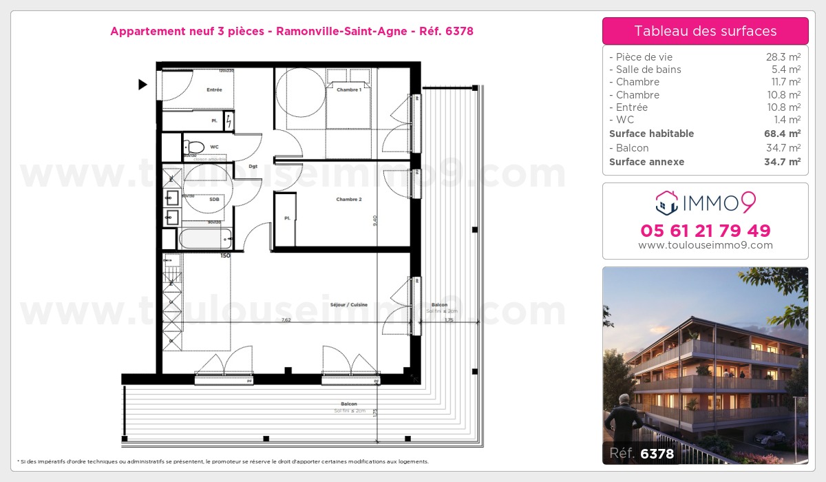 Plan et surfaces, Programme neuf Ramonville-Saint-Agne Référence n° 6378