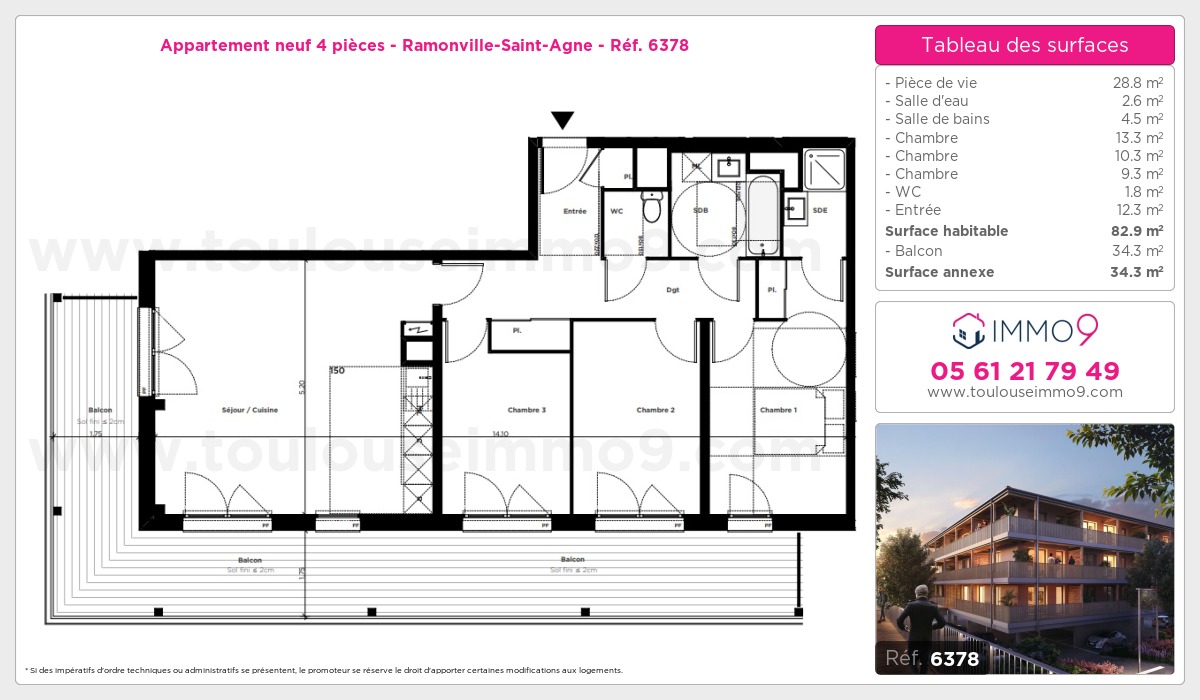 Plan et surfaces, Programme neuf Ramonville-Saint-Agne Référence n° 6378