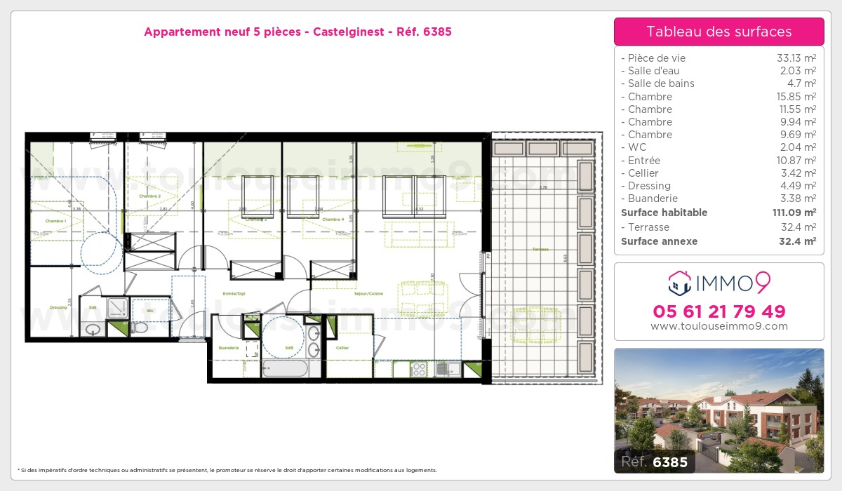 Plan et surfaces, Programme neuf Castelginest Référence n° 6385