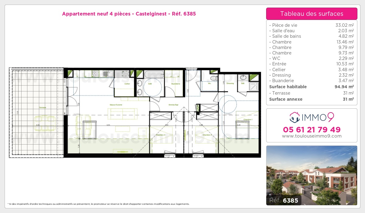 Plan et surfaces, Programme neuf Castelginest Référence n° 6385