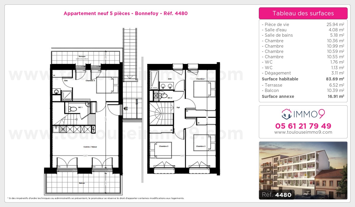 Plan et surfaces, Programme neuf Toulouse : Bonnefoy Référence n° 4480