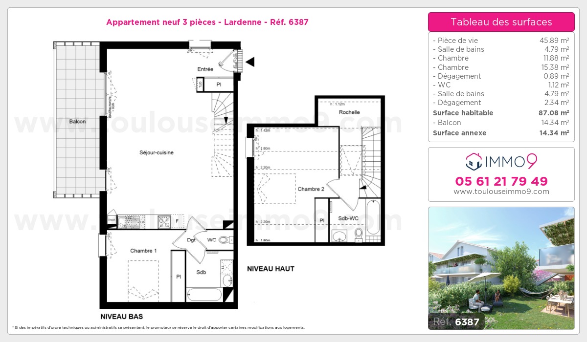 Plan et surfaces, Programme neuf Toulouse : Lardenne Référence n° 6387