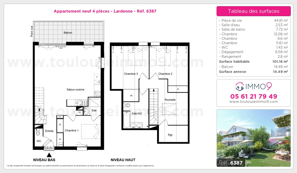 Plan et surfaces, Programme neuf Toulouse : Lardenne Référence n° 6387