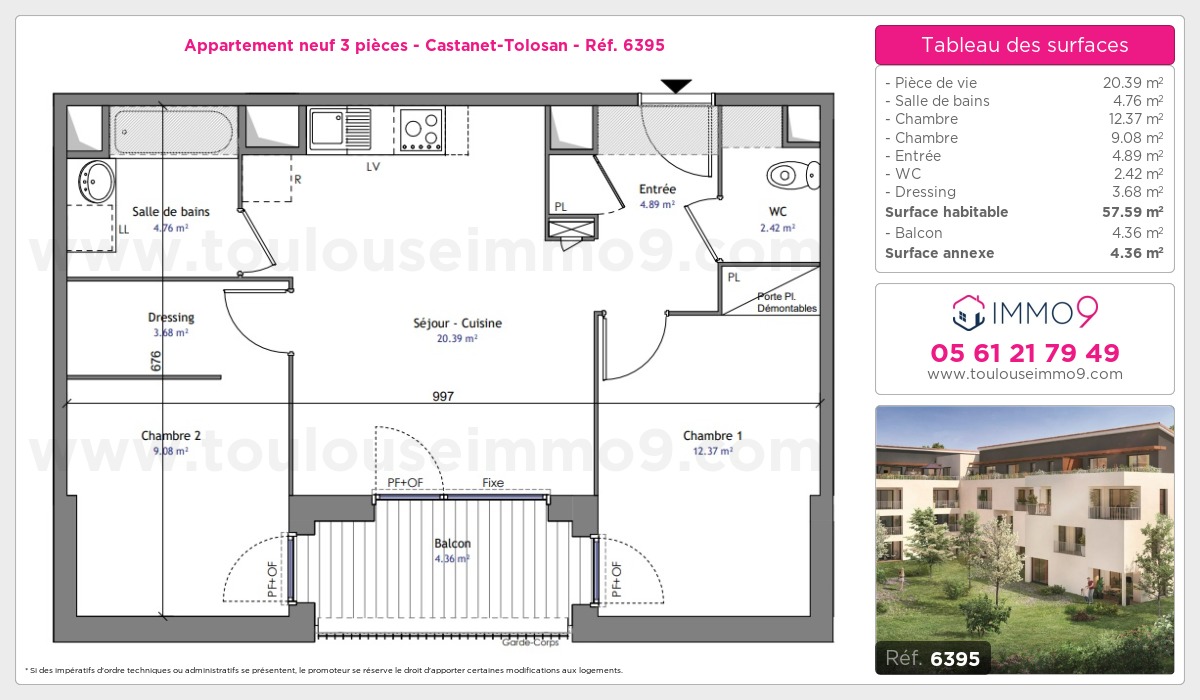 Plan et surfaces, Programme neuf Castanet-Tolosan Référence n° 6395