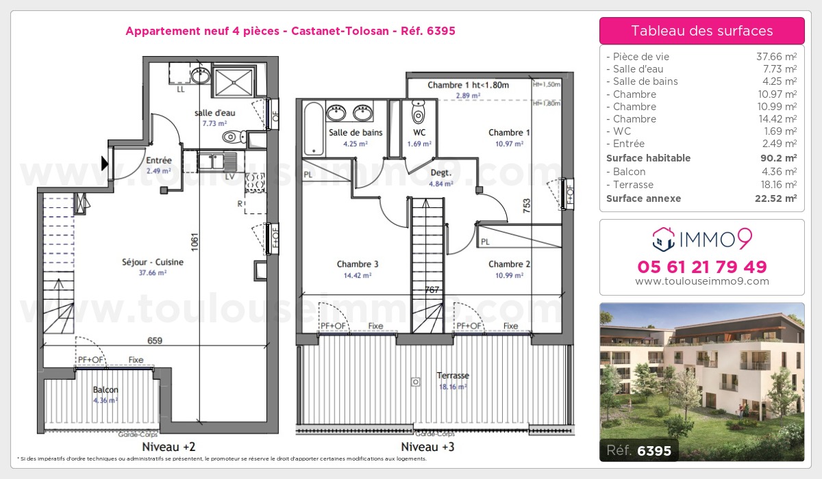 Plan et surfaces, Programme neuf Castanet-Tolosan Référence n° 6395