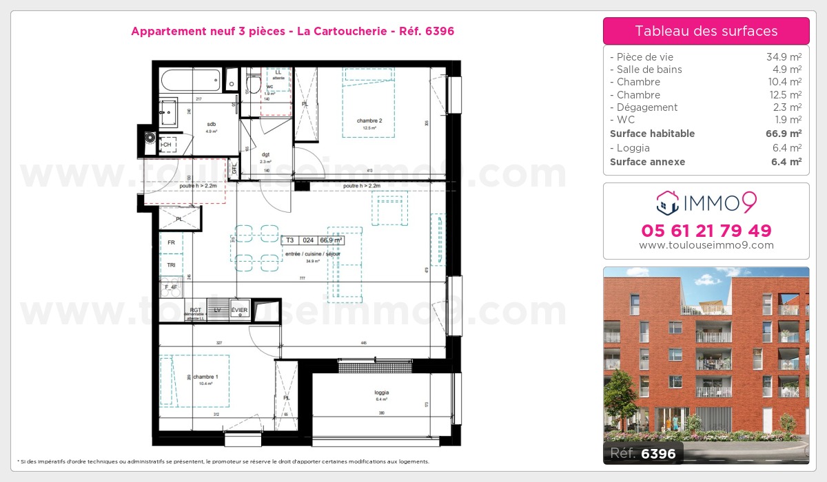 Plan et surfaces, Programme neuf Toulouse : Cartoucherie Référence n° 6396