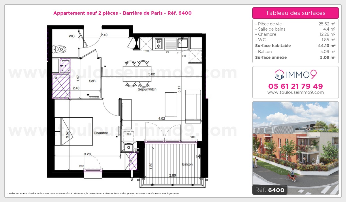 Plan et surfaces, Programme neuf Toulouse : Barrière de Paris Référence n° 6400