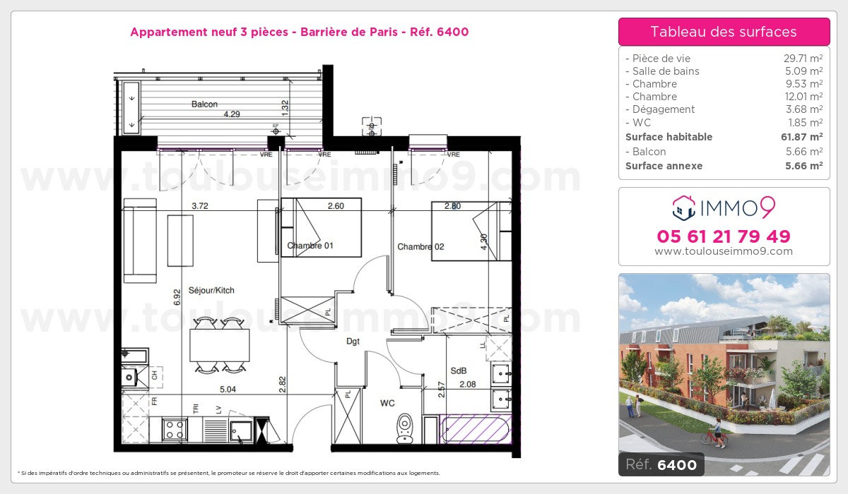 Plan et surfaces, Programme neuf Toulouse : Barrière de Paris Référence n° 6400