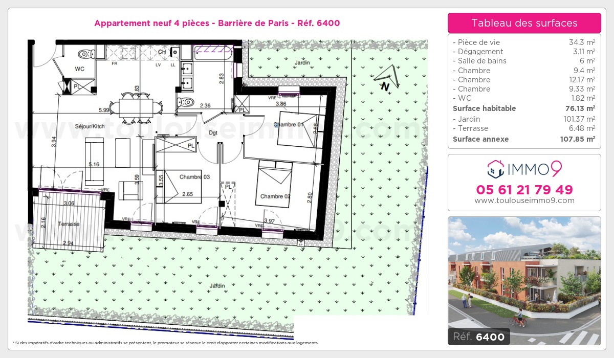 Plan et surfaces, Programme neuf Toulouse : Barrière de Paris Référence n° 6400