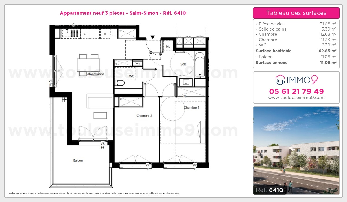 Plan et surfaces, Programme neuf Toulouse : Saint-Simon Référence n° 6410