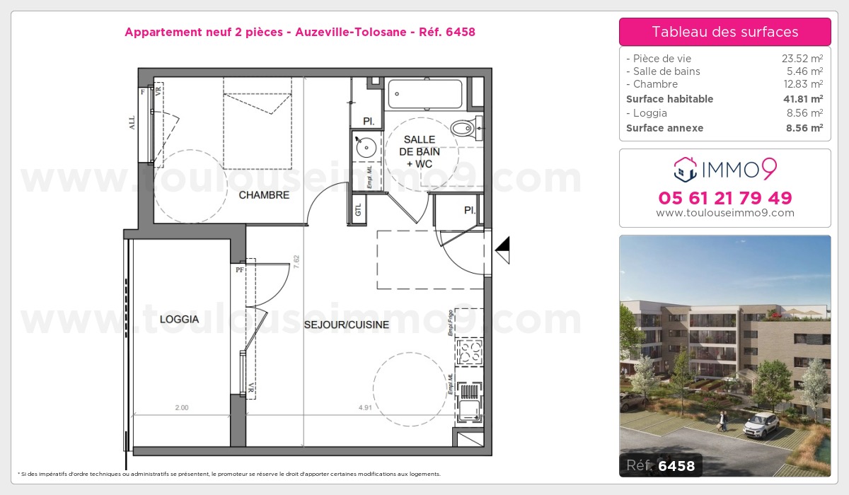 Plan et surfaces, Programme neuf Auzeville-Tolosane Référence n° 6458