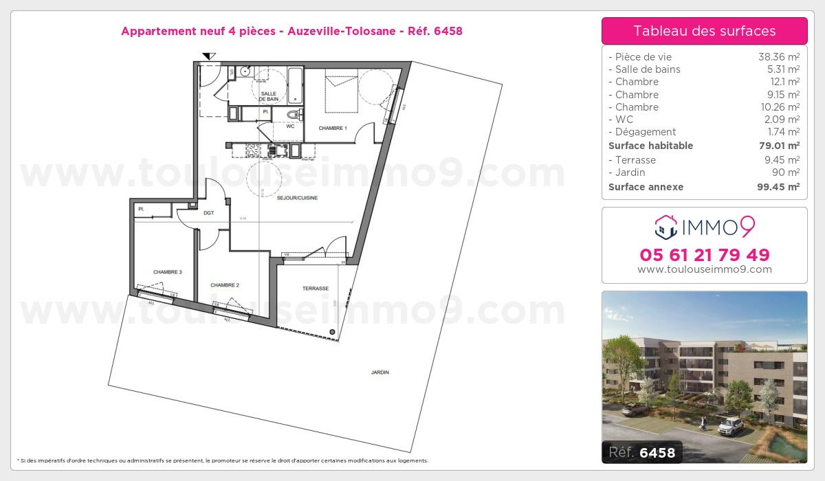 Plan et surfaces, Programme neuf Auzeville-Tolosane Référence n° 6458