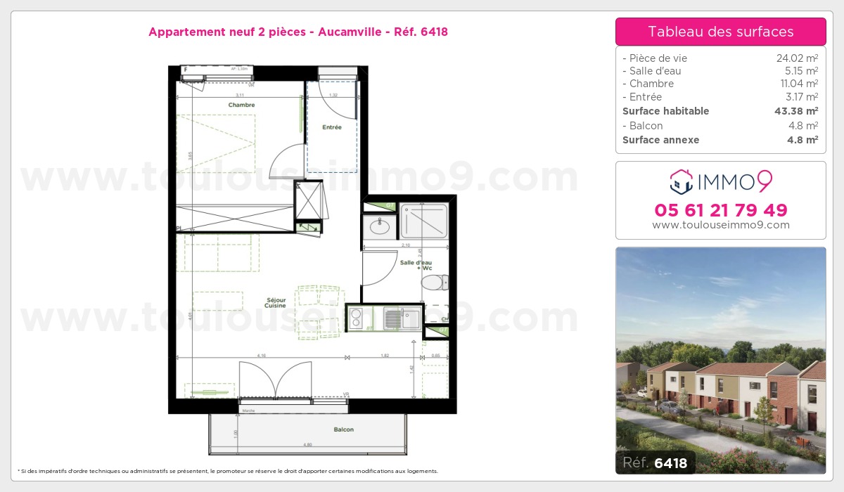 Plan et surfaces, Programme neuf Aucamville Référence n° 6418