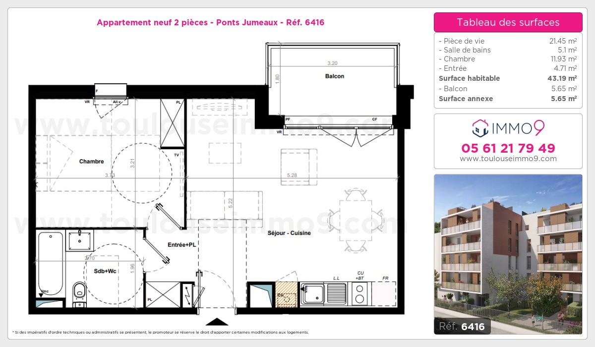 Plan et surfaces, Programme neuf Toulouse : Ponts Jumeaux Référence n° 6416