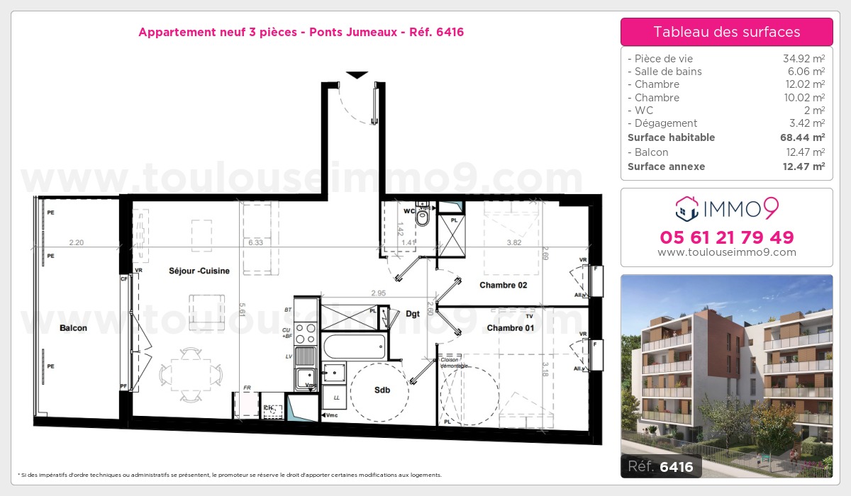 Plan et surfaces, Programme neuf Toulouse : Ponts Jumeaux Référence n° 6416