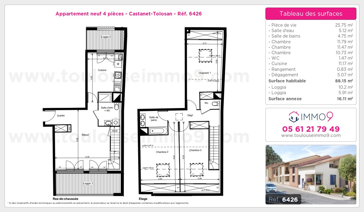 Plan et surfaces, Programme neuf Castanet-Tolosan Référence n° 6426