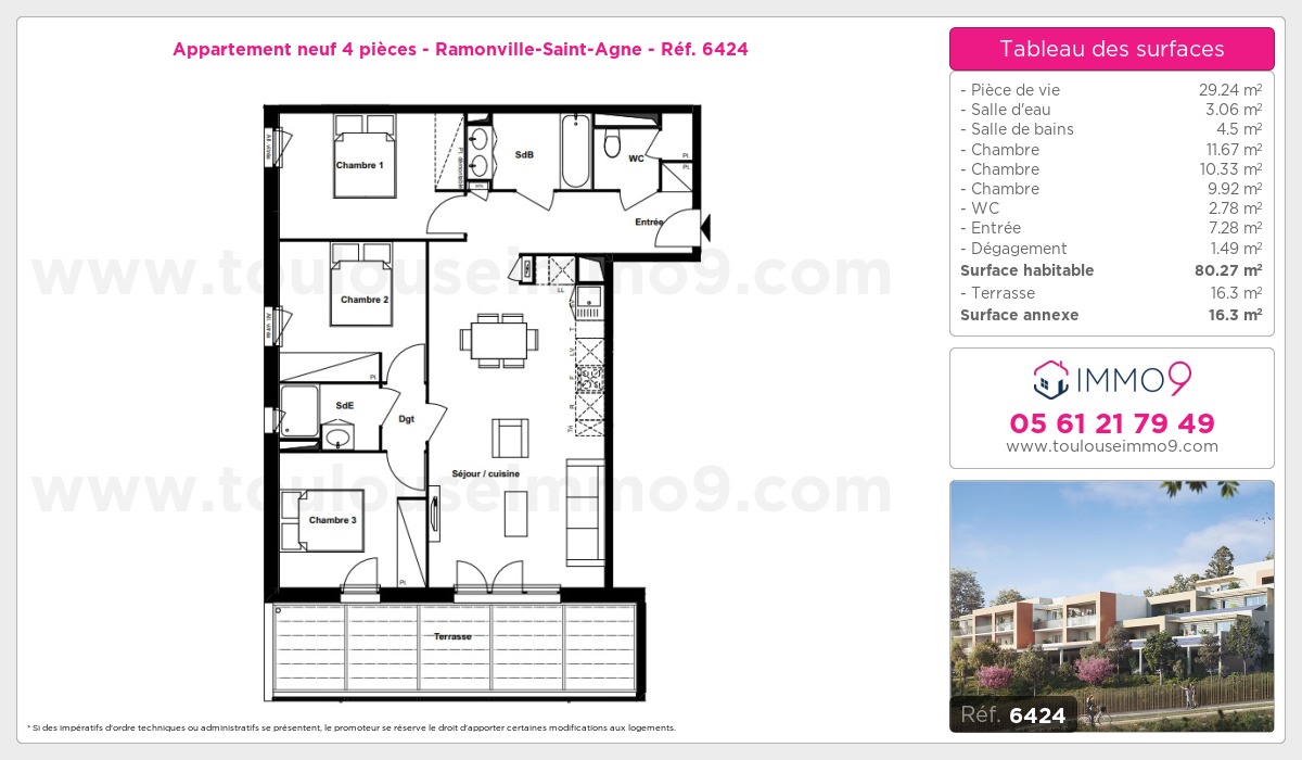 Plan et surfaces, Programme neuf Ramonville-Saint-Agne Référence n° 6424