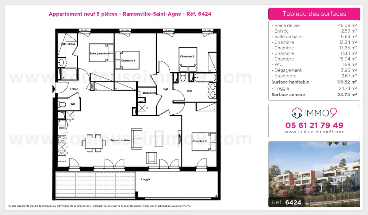 Plan et surfaces, Programme neuf Ramonville-Saint-Agne Référence n° 6424