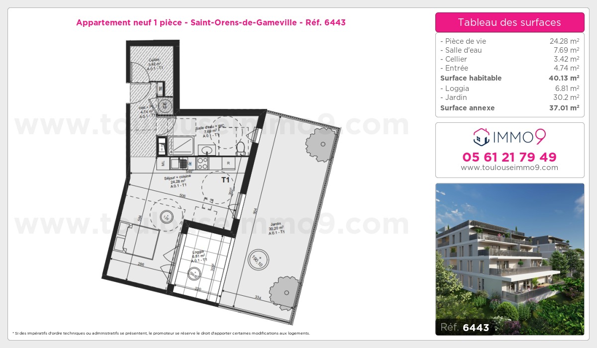 Plan et surfaces, Programme neuf Saint-Orens-de-Gameville Référence n° 6443