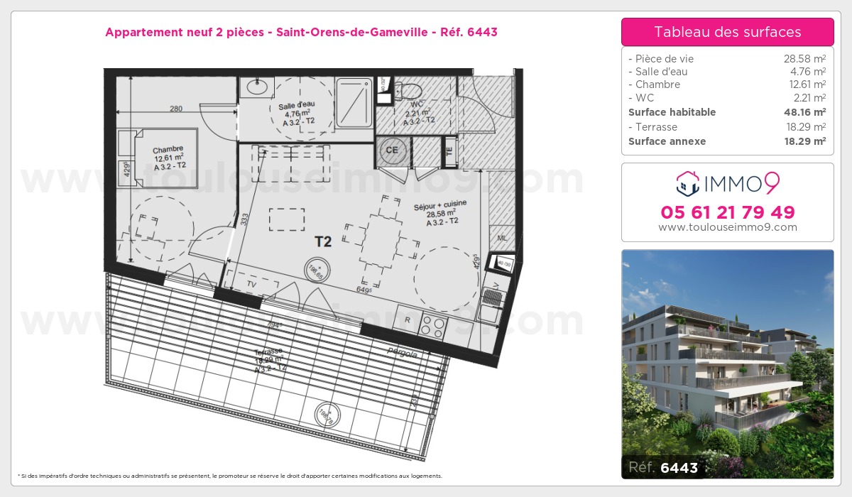 Plan et surfaces, Programme neuf Saint-Orens-de-Gameville Référence n° 6443