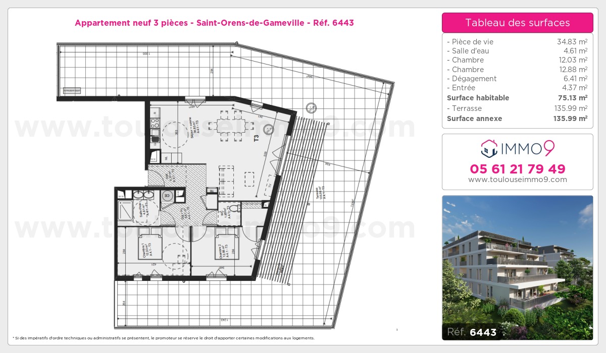 Plan et surfaces, Programme neuf Saint-Orens-de-Gameville Référence n° 6443