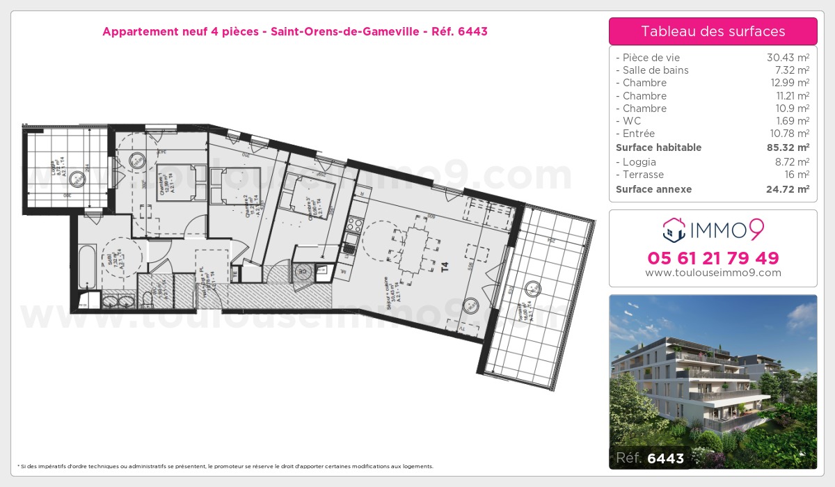 Plan et surfaces, Programme neuf Saint-Orens-de-Gameville Référence n° 6443