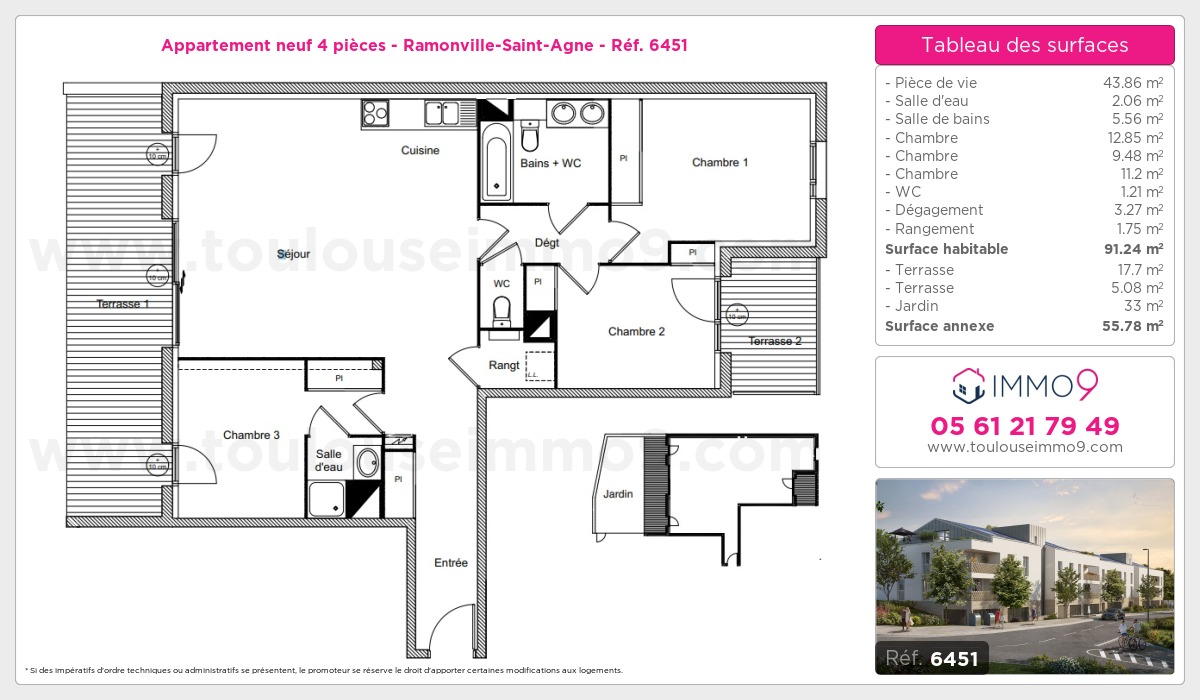 Plan et surfaces, Programme neuf Ramonville-Saint-Agne Référence n° 6451