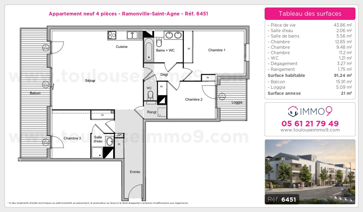 Plan et surfaces, Programme neuf Ramonville-Saint-Agne Référence n° 6451