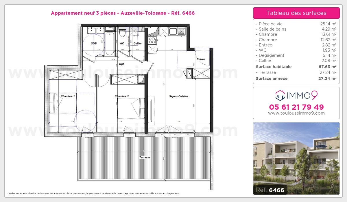 Plan et surfaces, Programme neuf Auzeville-Tolosane Référence n° 6466